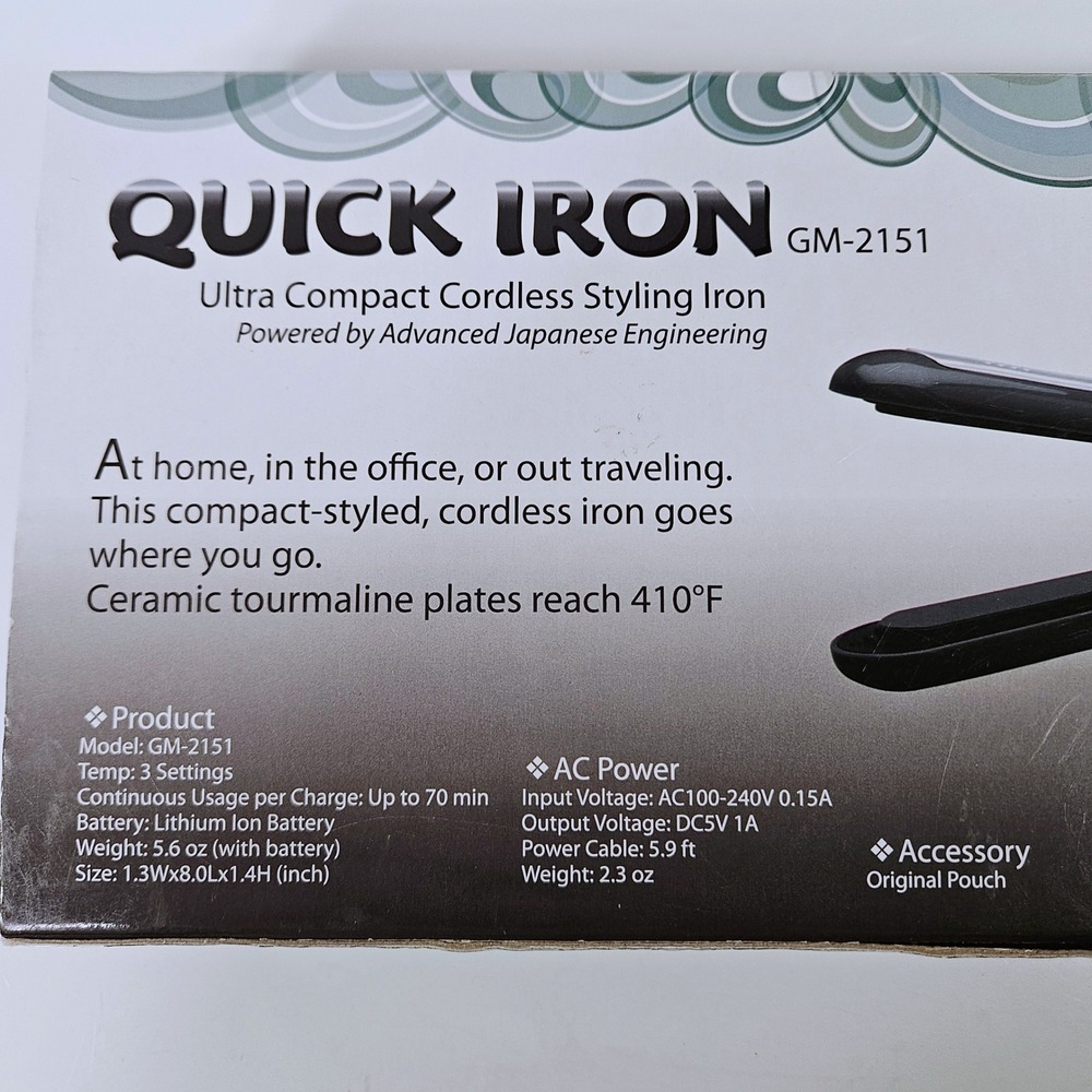 GMJ Quick Iron Ultra Compact Cordless Styling Iron Ceramic Tourmaline Plate Gift - Picture 6 of 6